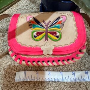Pink and Cream Mini Bag with Butterfly Design
